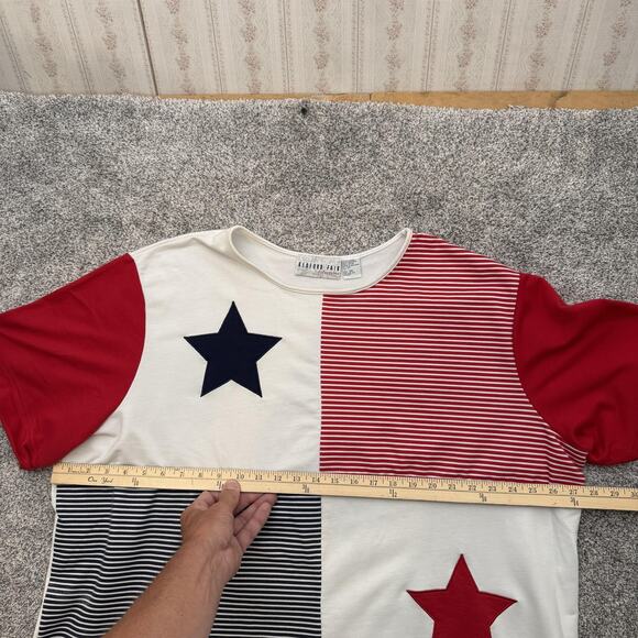 Vintage 80s Bedford Fair Shirt Plus 3X Patchwork Stars Boxy Cropped Americana - Picture 3 of 7